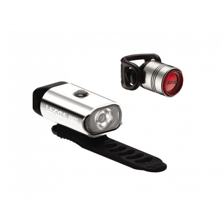 LEZYNE Set svetiel MINI Drive 400XL a Femto strieborné, 400 Lumenov